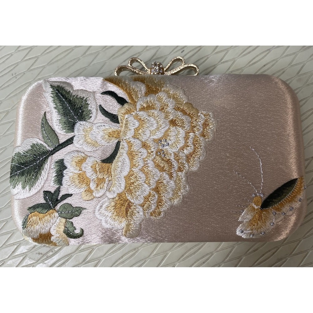 Satin Embroidery Floral Evening Bag Women Handbag Wedding Clutch Purse8x4.5x1.5"